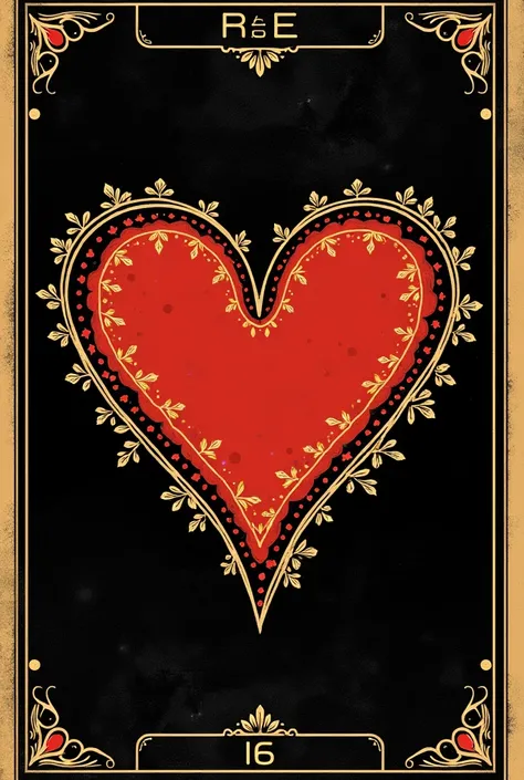  You need to make an image in the style of a  tarot cards . 
 IMAGE THEME  :  DESIRE FOR LOVE
The picture style cannot be broken down into :  tarot cards, Silkscreen,   naive art .red heart

 The picture should have a golden brown linear 1px double frame ....