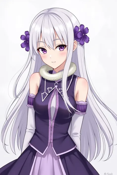 name:  Paula Suzuki
gender :  feminine
age : 19
Gusto : 
Eye color:  purple with a white sheen
hair color :  white the purple tips and the hair reaches the hips
pet:  a white snake called Haru is on his neck
accessories :  two purple flowers
body :  has a ...