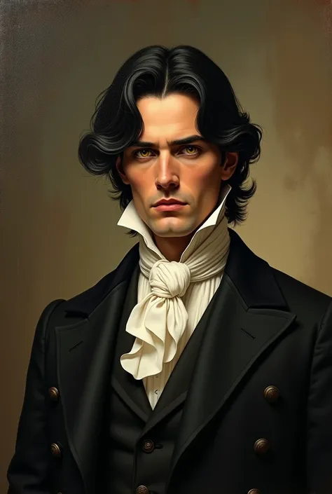 MENS BRUNETTE BROWN ,  SEMI-DARK SKIN AMBER YELLOW EYES ,  SEMI-LONG BLACK HAIR AND VICTORIAN CLOTHING