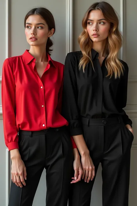 Various designs of black and red blouses