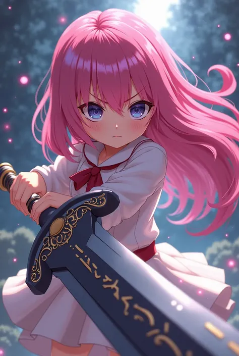 girl.Anime with pink hair dragging a big sword