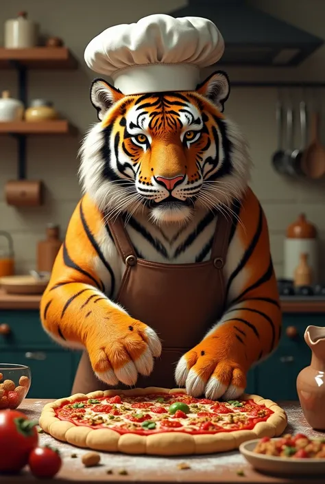 Tiger is making pizza