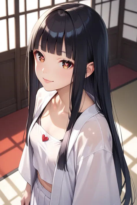 score_9, score_8_up, score_7_up, score_6_up, score_5_up, score_4_up,source_anime, 1girl( hime cut, small tits, beautiful japanese girl, straight black long hair, blunt and short unseparated bangs, bangs are above the eyebrow, the ends of the hair are even,...