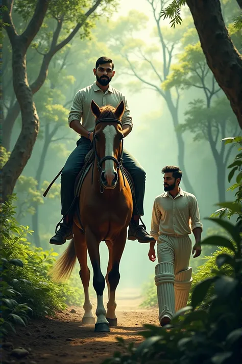 Virat kohli is riding horse in jungle and and babar azam is looking at her sadly