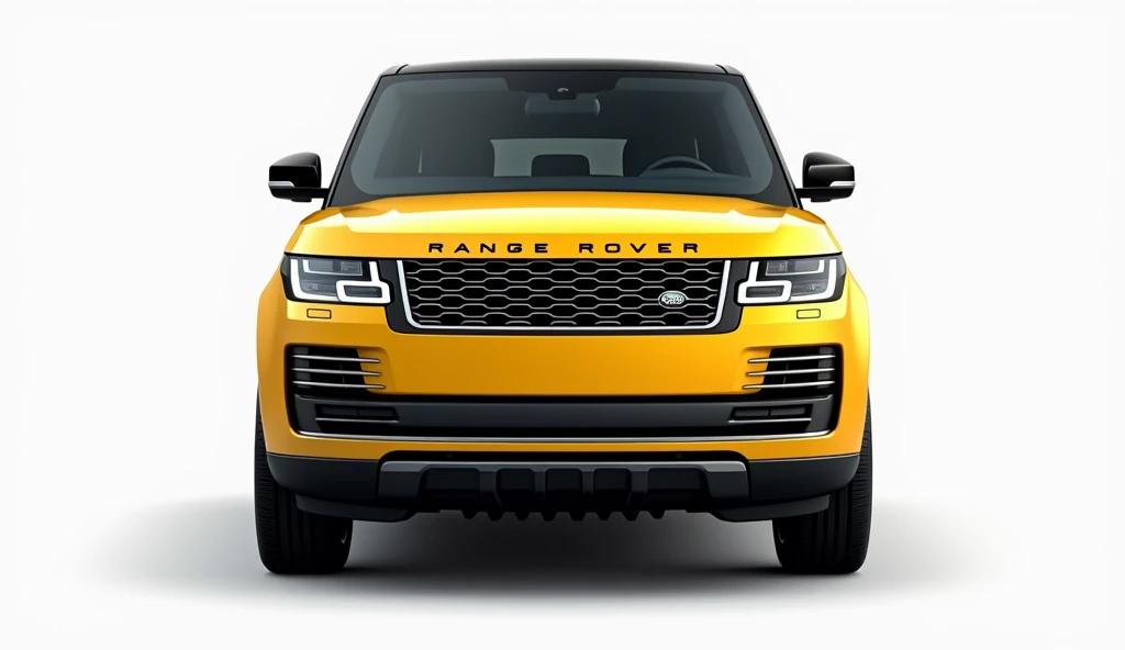 
Generate a full front view of the Range Rover in yellow colour high resolution, with a sleek and luxurious design, on a white background