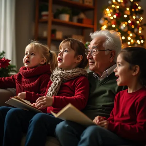 photo of grandparents listen to their grandchildren sing Christmas carols