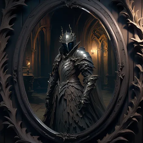 masterpiece,  super high resolution  , Bloodborne Dark Souls Boss, Mirror Knight、large oval mirror、 Elden Ring Style  , in its entirety