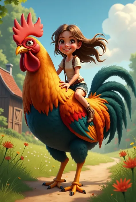 Let a  girl ride a rooster