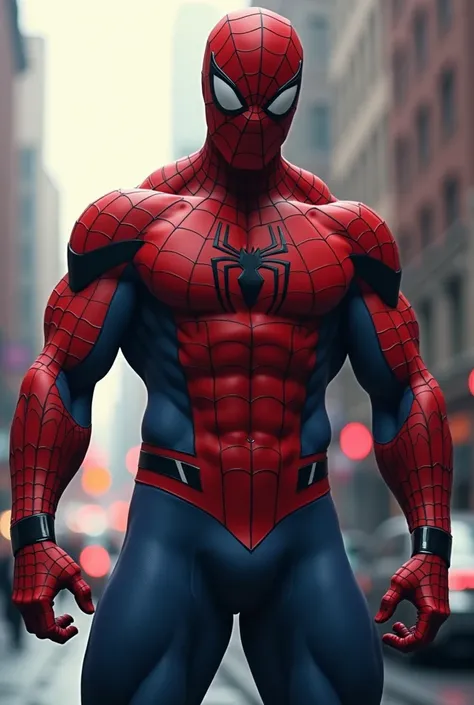 Picture of big muscular spiderman, with the genitals protruding forward