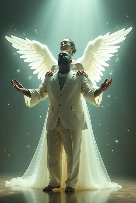 A transparent angel of God  !

  Helps a chubby young black man sing 