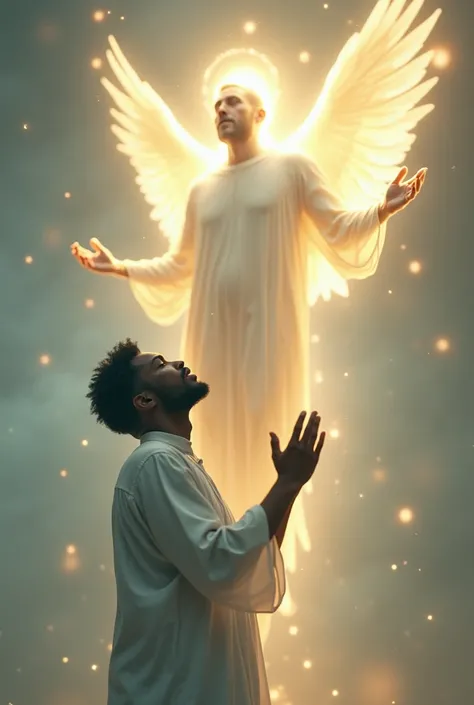 A transparent male angel of God !

 Help a plump young black man sing for God