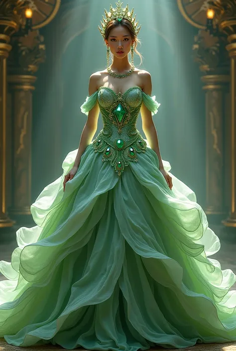 Queen big ball gown flaunting etheral unique design and colour 👑💎  green stone ornaments Wavey 