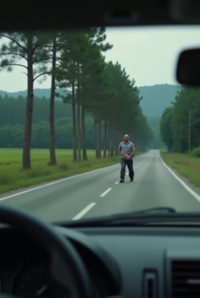 A man driving alone on a country road .  Suddenly ,  Kuntilanak Blacks face appeared in the rearview mirror with a shrill laugh.  The camera directly focused on the mans frantic expression .
 Realistic images of 8k resolution  