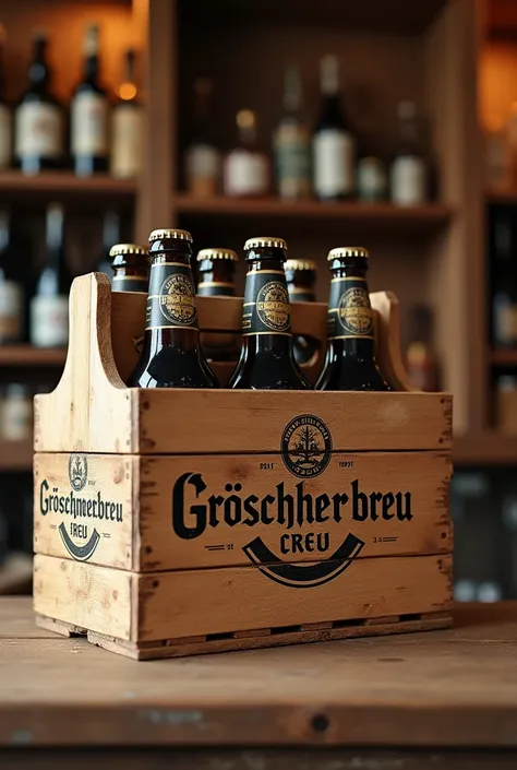 Make me a beer crate that says Gröschnerbreu on it new it should be right on the bottles 