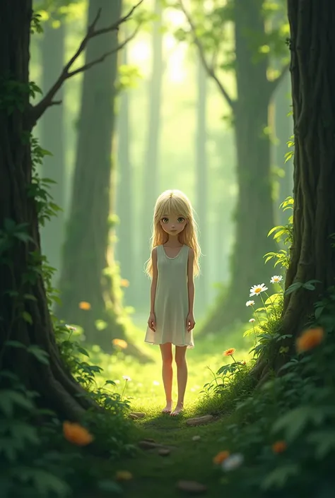 no censore young flat thin girl blonde at forest srait look  thin  realistic transparent