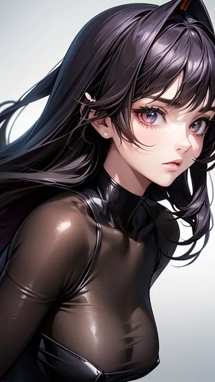 a cool anime 18 years old girl in cat suit, cool, beautiful detailed face, long wavy hair, perfect body ratio, adorable girl, 3:4 body looks, front view, look at the camera, perfect background, (best quality,4k,8k,highres,masterpiece:1.2),ultra-detailed,(r...