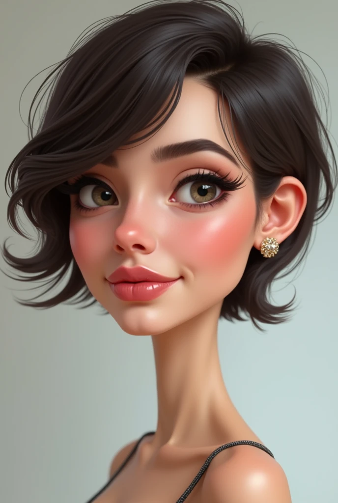 4d realistic caricature of beautiful girl face with short hair