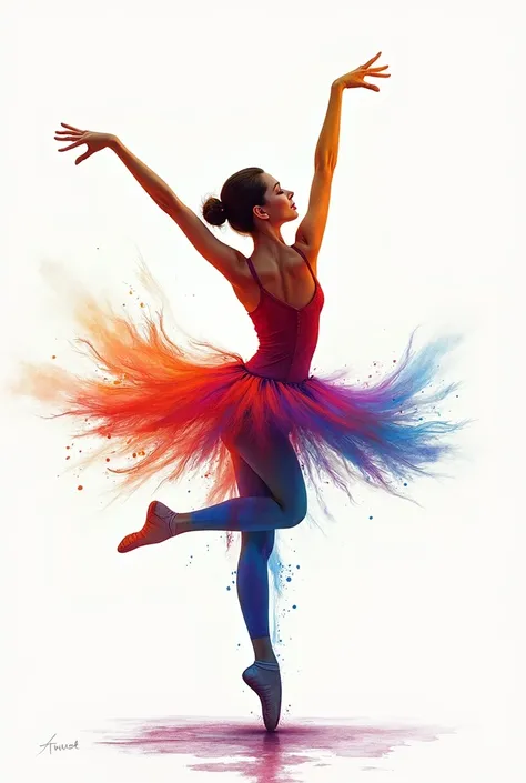 a dancing ballerina looking as if she was made of spilling paints of various colors, Colorful