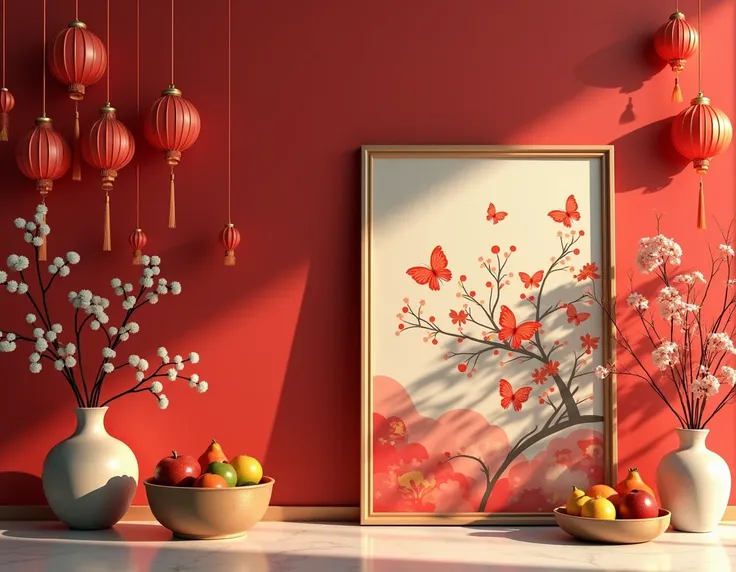 Traditional Tet: Reviving the old-time Tet atmosphere with familiar, simple, and elegant decorations such as red couplets, folk paintings, traditional five-fruit trays, and Tet decorations in the company office