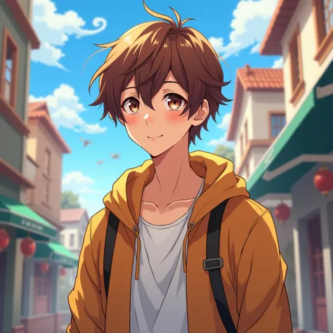 Create a brown-haired male character aged about 16 anime