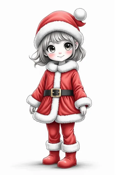 Pencil drawing of a girl dressed as Santa Claus
