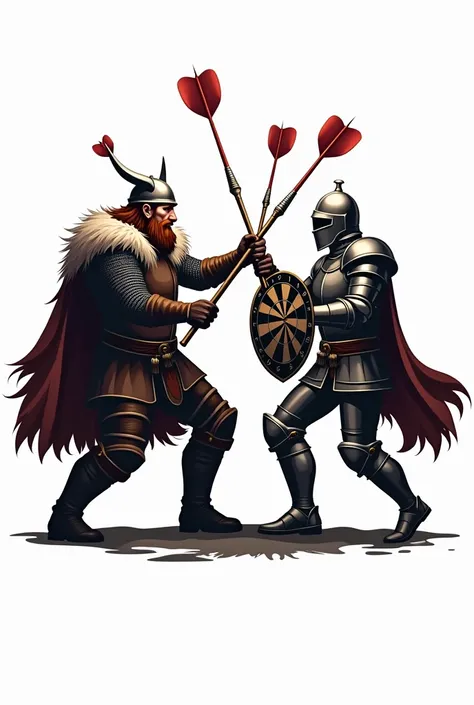 I need a logo for my darts tournament , It should look like this ,  2 warriors fight each other in front of a huge dartboard as weapons they have steel darts and as a shield a dartboard, The background should be white , Now a bit more dynamic than going to...