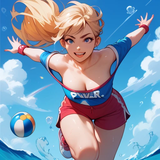 A hot young girl throwing a ball with power