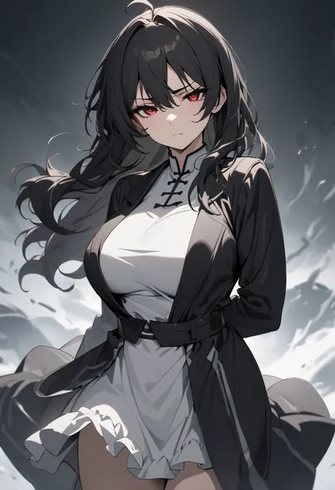 (high-quality, breathtaking),(expressive eyes, perfect face) 1girl, female, solo, mature, half open eyes, Alicization, Symmetrical Eyes, gentle frown, determined facial expression, Long hair, SAO inspired, maomao, cowboy shot, medium full shot, Long black ...