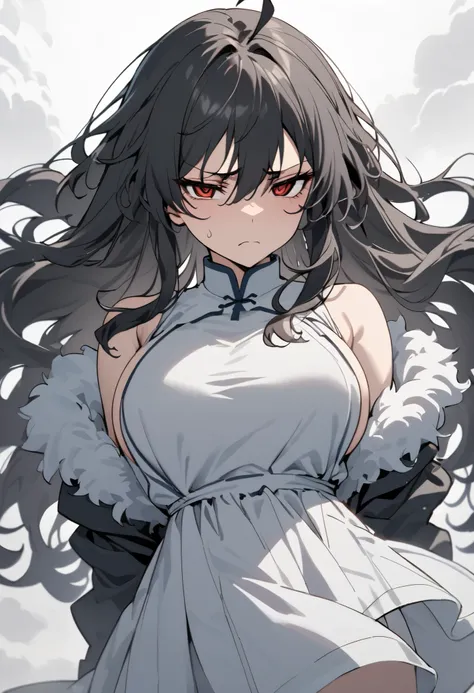(high-quality, breathtaking),(expressive eyes, perfect face) 1girl, female, solo, mature, half open eyes, Alicization, Symmetrical Eyes, gentle frown, disgust facial expression, Long hair, SAO inspired, maomao, cowboy shot, medium full shot, Long black hai...