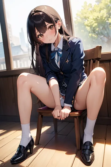 ((((masterpiece, top quality, top quality, One Girl , alone, More beautiful than Kirra、 detailed pictures ))))、18 years old、slender、 slightly larger breasts、 thin thighs 、(( dark brown hair with open eyes 、 straight、 long hair on the background 、 brown eye...