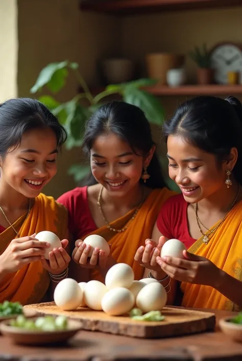 Young chubby kerala women eating egg white without yolk