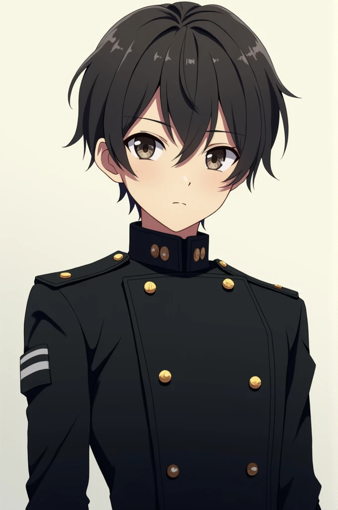 Create an anime boy wearing a black military shirt