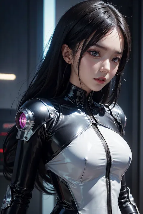 a close up of a woman in a latex outfit posing for a picture, dreamy cyberpunk girl, 8k artgerm bokeh, wlop glossy skin, trending on cgstation, by Yang J, ig model | artgerm, rossdraws digital painting, inspired by Yanjun Cheng, xision wu, female cyberpunk...