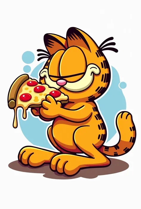 Logo of Garfiel eating pizza with pizza sponsor Domino