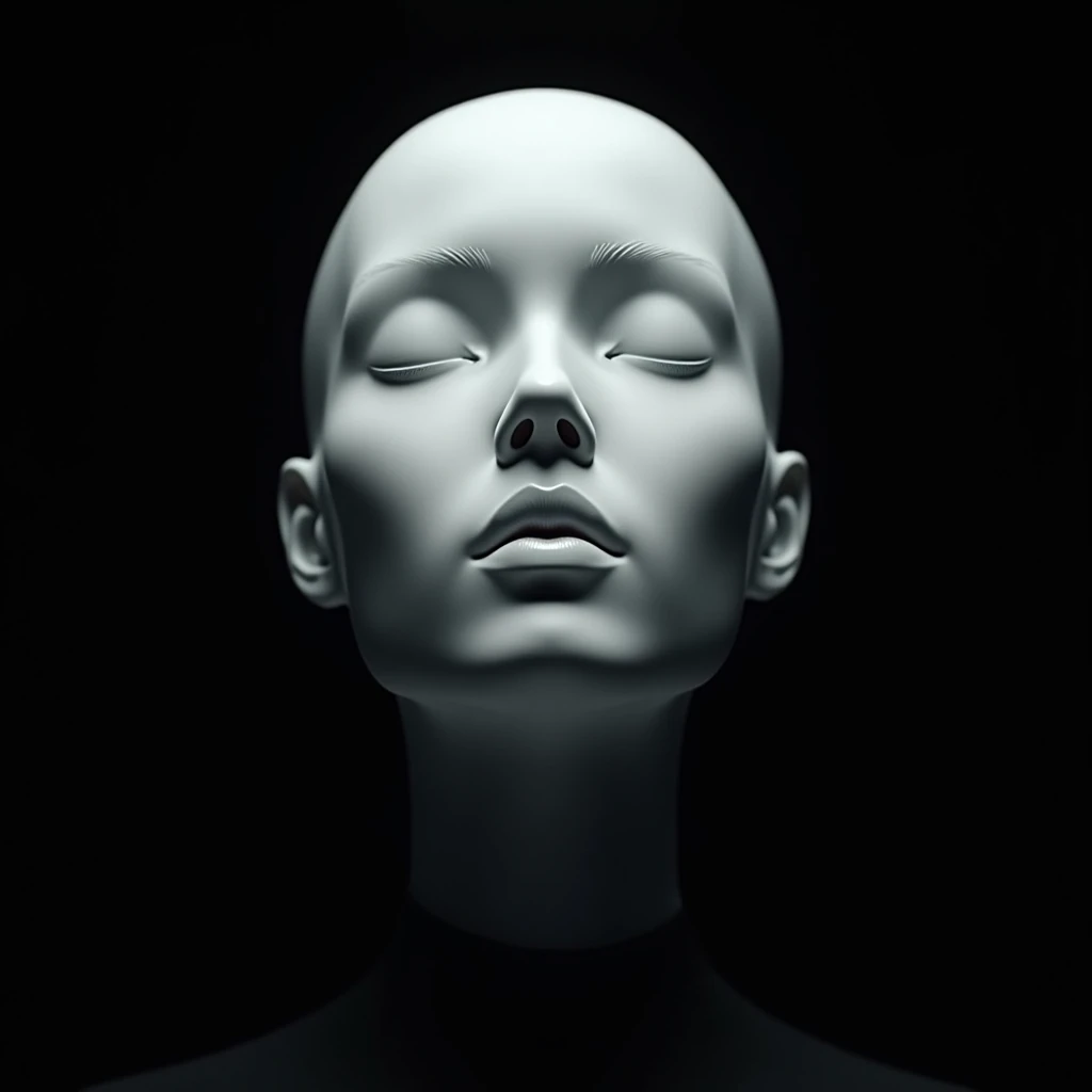 White Ai face, black background 