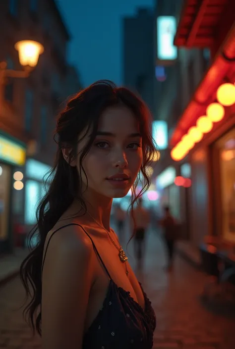 Beautiful woman on the illuminated street