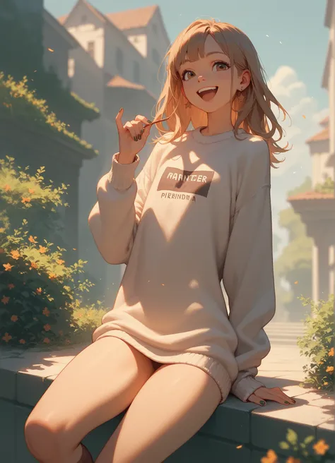 Score_9,Score_8_up,Score_7_up,highest quality,detailed,1 girl, prepubescent girl, slim,brown long straight hair,sweater,grippy socks,looking Happy,Happy with me, painted nails, thigh high, flat chest