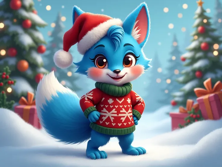 blue chrismas fox boy named Runaro