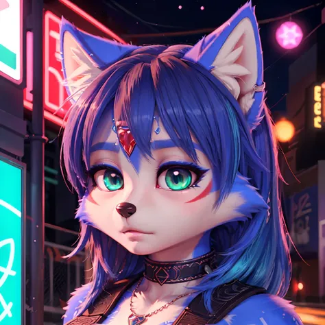 ((krystal)), Star Fox-Krystal, lovable, green eyes, ((( Long blue hair 1 .3))), Decollete, anthro, Fuzzy,  detailed Fluffys fell,  detailed face , (Fluffy),  1 girl, ,woman, Goth, green eyes, undercut, ultra-realistic 8k cg ,  masterpiece, (( ultra-detaile...