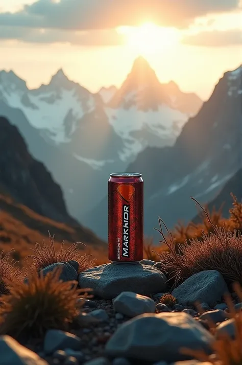 •	Visual: A wide shot of a beautiful, rugged mountain range at sunrise.
	•	Focus: Slowly zoom into the Markhor Energy Drink can placed on a rock, glowing in the golden light.
	•	Voice-Over:
“In a world full of challenges, you need the strength to rise, to ...