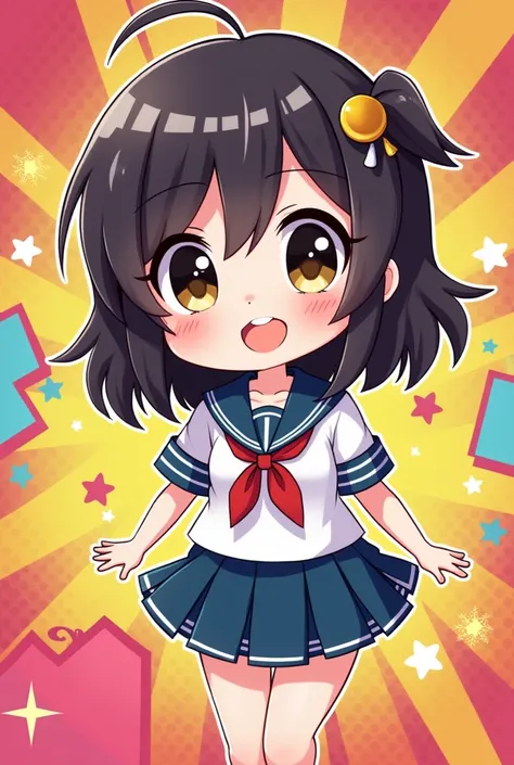 Minicara Anime style cute girl in uniform has a pop background( top quality)The details are good ( Masterpiece)