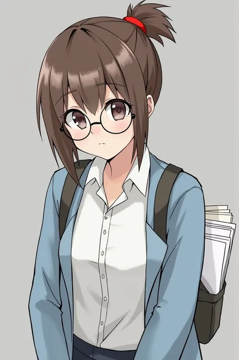 Short brown hair tied with a red hair tie.

•	 She wears round glasses that emphasise her intelligence.

•	 He prefers simple clothes like a white shirt and a light blue jacket with a small backpack full of notes.

•	 Her expressions are always serious or ...