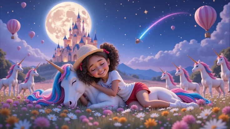 Style: Inspired by Disney-Pixar style films, characters and promotional paintings.
Characteristics of the girl: An girl, fair-skinned, mixed race, daughter of a black father and white mother, curly hair tied in two ponytails with red ribbons. She wears a...