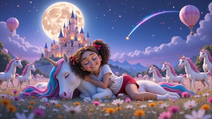 Style: Inspired by Disney-Pixar style films, characters and promotional paintings.
Characteristics of the girl: An girl, fair-skinned, mixed race, daughter of a black father and white mother, curly hair tied in two ponytails with red ribbons. She wears a...