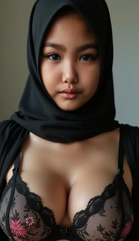 HIJAB, Huge heavy saggy breasts, (((HIJAB))), Remove Background, ((describe the lips correctly)) facing front, ((look at someone with contempt)), Fancy makeup, from the chest up, masterpiece, Best Quality, Ultra-detailed, Photorealistic, super detailed ski...