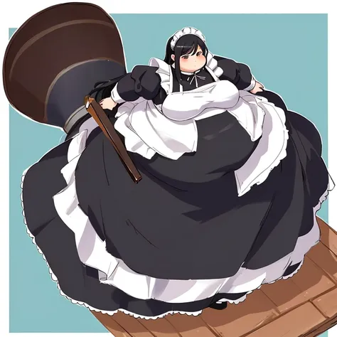 masterpiece,  best quality,Advanced Details,  long black hair,  One Girl ,obesity,  The entire dress completely covers the body.、(Black Long Sleeve Maid Outfit )、 high neck shirt、 Long Skirt, full body、