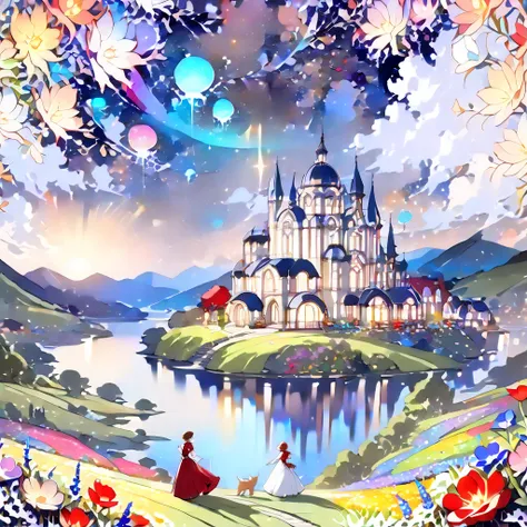 ((( Beautiful night landscape with lots of domed roofs))),(((Soul Love ))),(( top quality,masterpiece:1.5)),((Tartarian style )),((Middle-earth)),((New World)),(( Overall Bluish )),( large colorful photons :1.5),( Splendid flowers in the foreground ),( Pea...