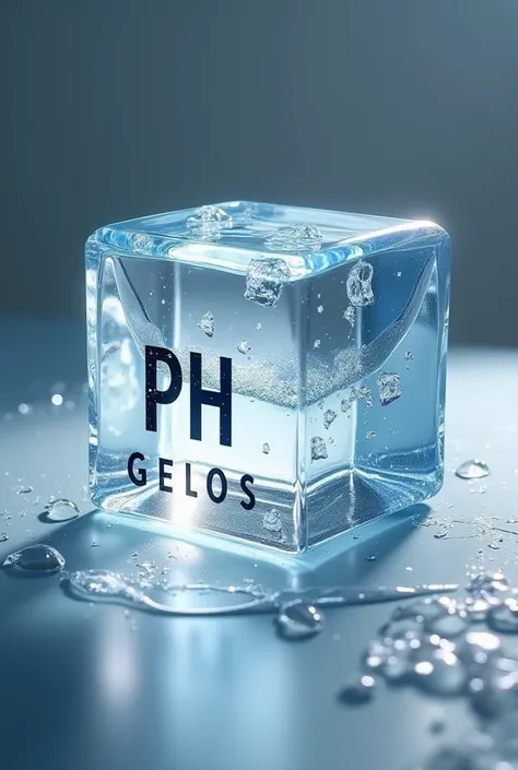 Create for me a realistic and luxurious logo with the drinking ice cube with the name of my brand PH gelos