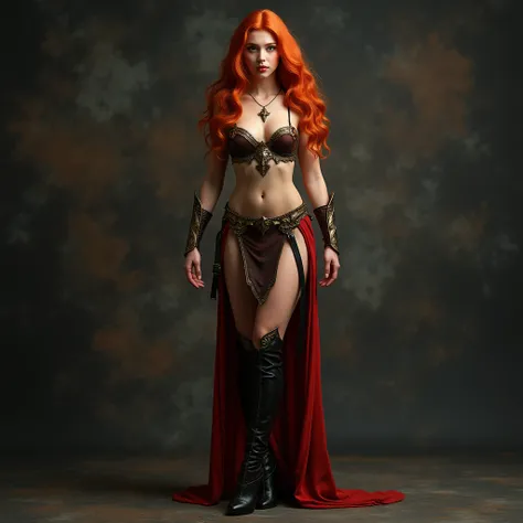 (full body foto) 1 valkyrie,16 y.o,long hair,red hair, very high heels,very large breasts,8 K,posing for a photoset,half naked,
