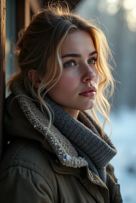 ((realism)), extremely high quality RAW photograph, detailed background, intricate, messy hair, Exquisite details and textures, highly detailed, Photo of (Allison Mack) , (wearing winter clothes1.3), Looking away from the camera, ultra detailed photograph,...